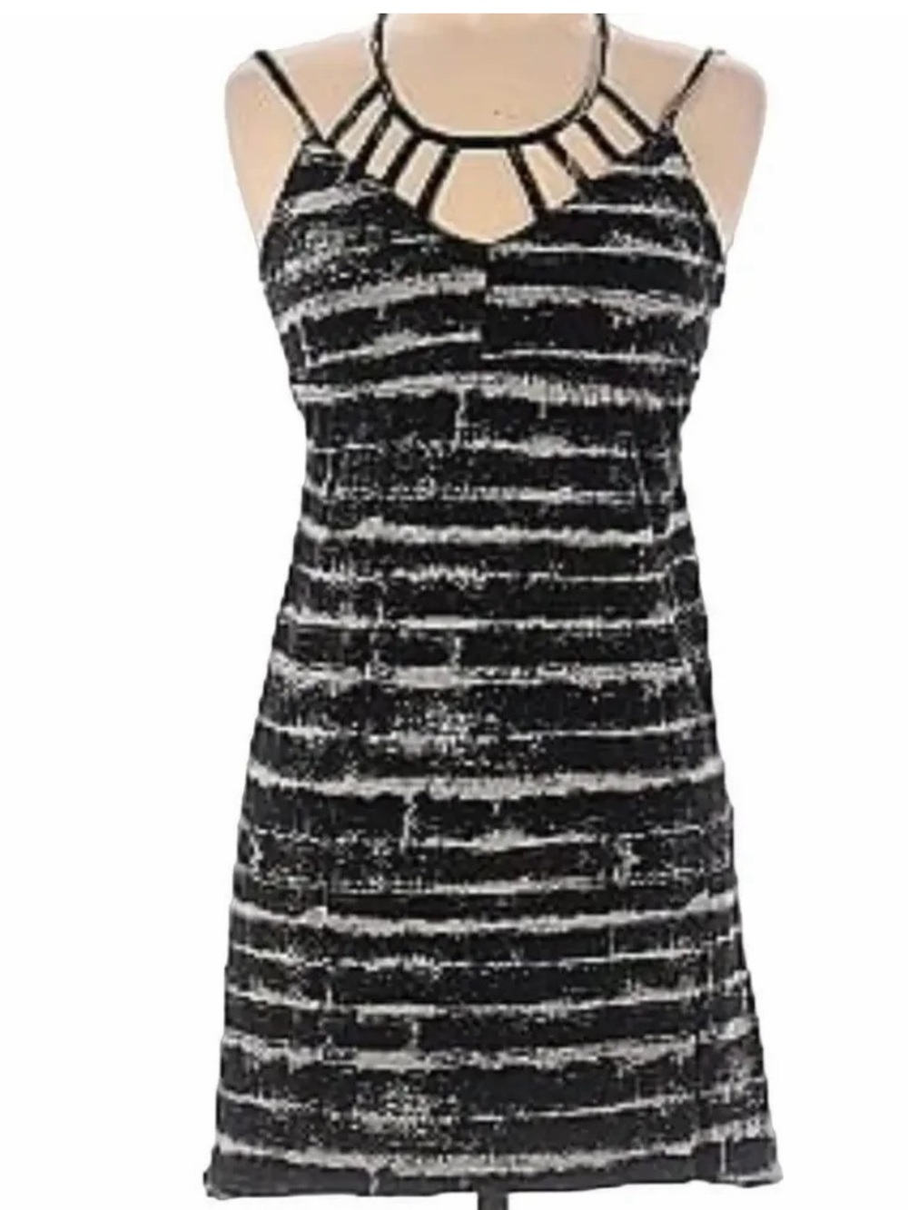 Billabong Striped Black & White  One-Piece Dress with Lattice Neckline